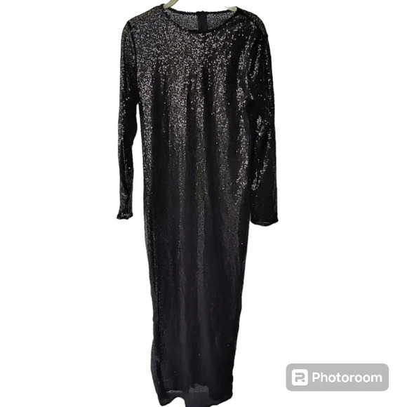Women's Floor Length, Long Sleeve, Sheer, Goth Whimsigoth Sequin Evening Gown, L - Picture 2 of 11